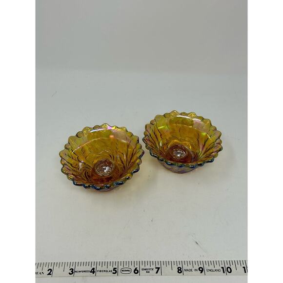 Lot 2 VTG Taper Candle Holders Carnival Indiana Glass Amber American Vintage - Picture 3 of 6